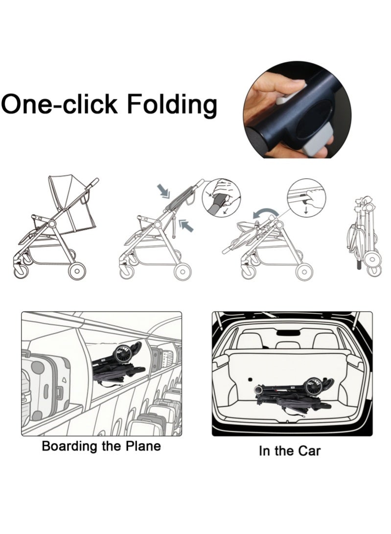 RuiHhome Lightweight Baby Travel Stroller, Portable Travel Toddler Stroller, Compact & Airplane-Friendly, One-Hand Fold + Unfold Design, Multi-Position Reclining Seat, Mesh Ventilation Seat, Grey - Image 3